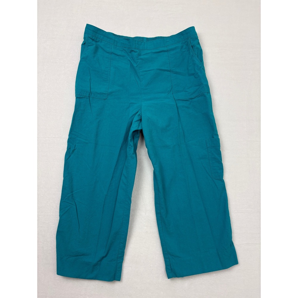 Alfred Dunner Womens Turquoise Cotton Cargo Capri Pants Size 14 Elastic Teal